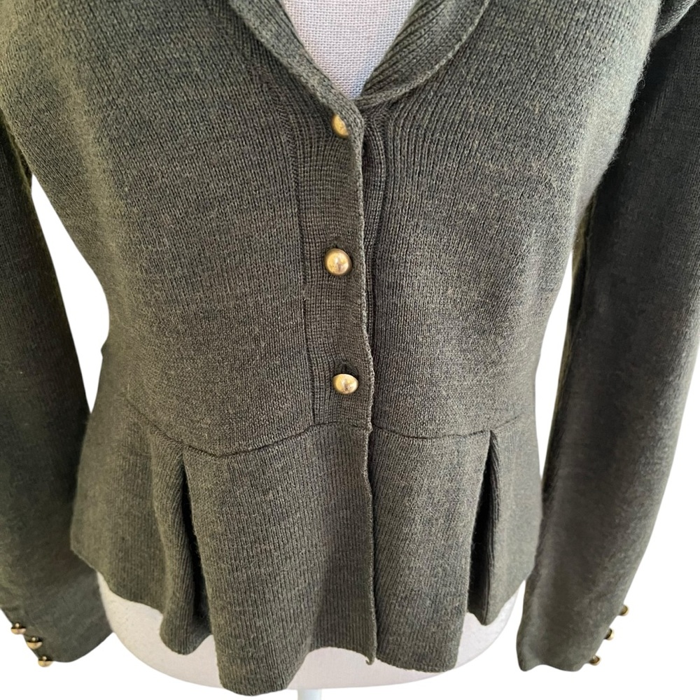Olive Green Peplum Shawl Collar Sweater - Picture 2 of 10